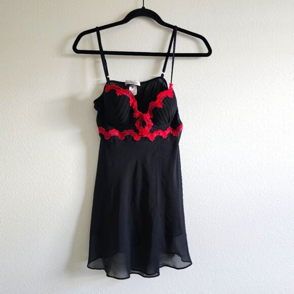 Linea Donatella Black Slip Dress M – Red Lace Trim, Lingerie, Nightwear - Picture 1 of 7